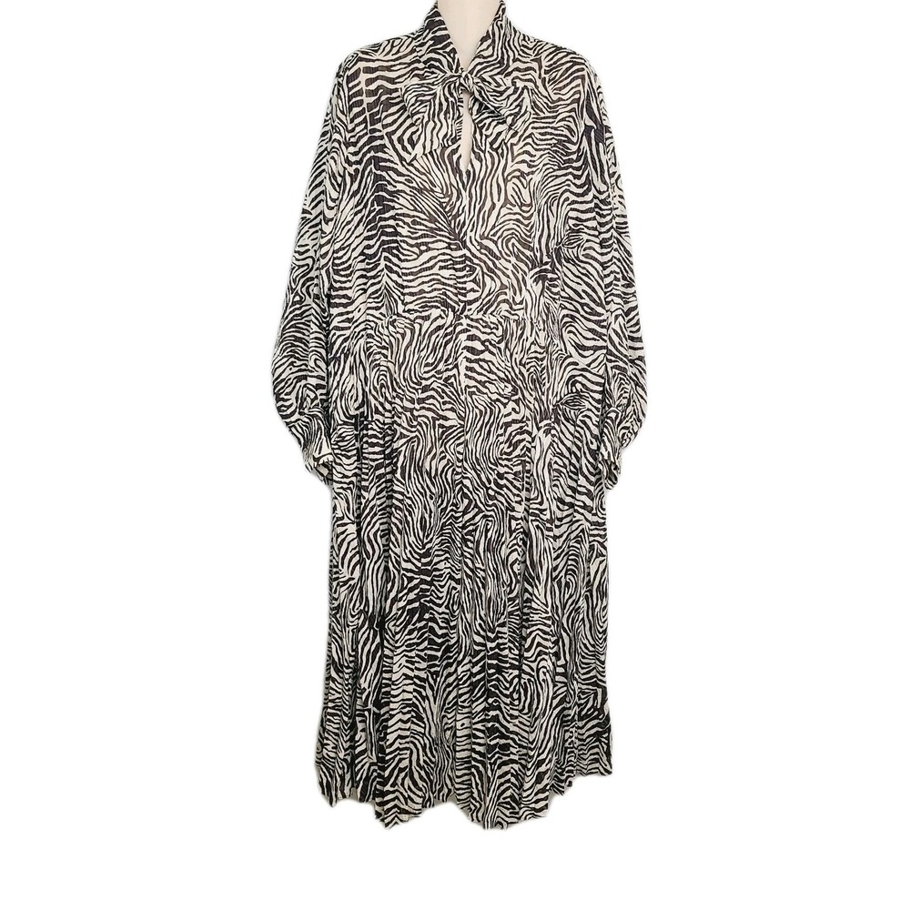 SAMSØE SAMSØE‎ Dorothe Zebra Tie Neck Maxi Dress Long Sleeve Brown Oversized S/M